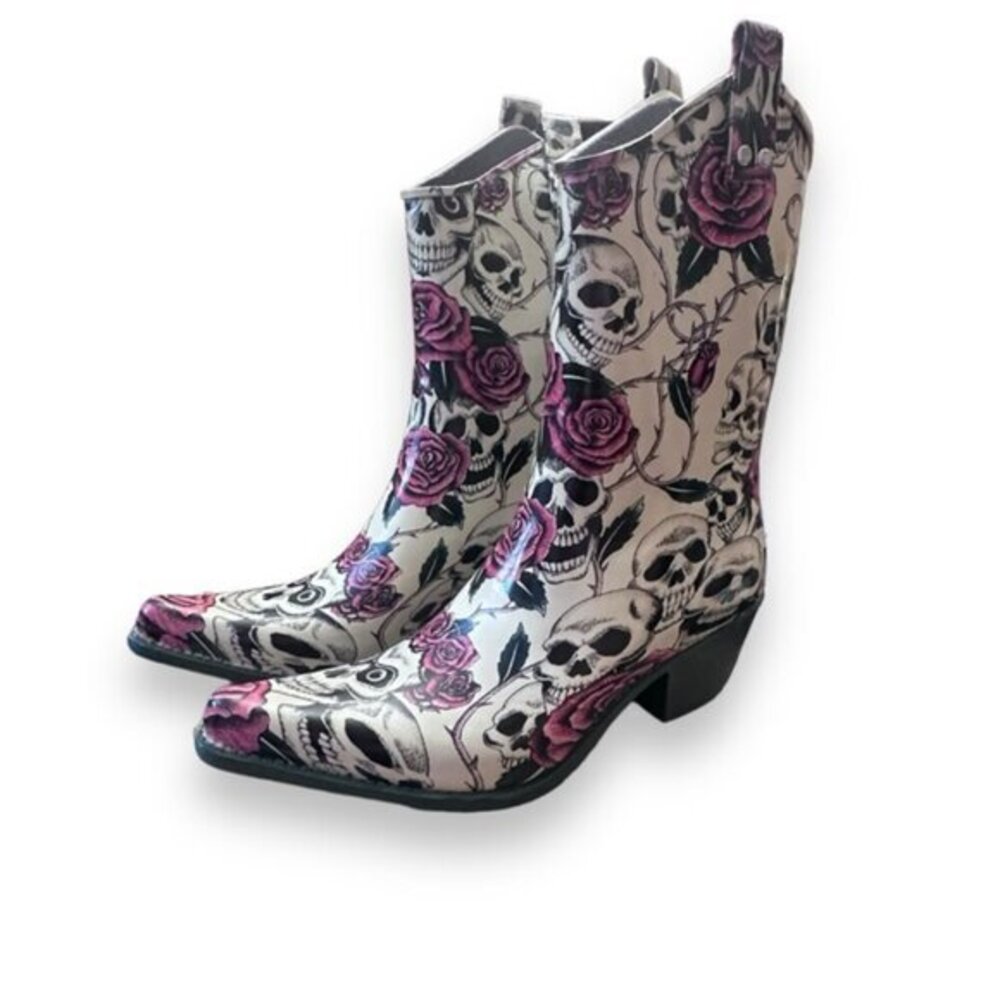 Women’s 11 Skull Rose Cowboy Boots Waterproof Rubber Nomad Footwear